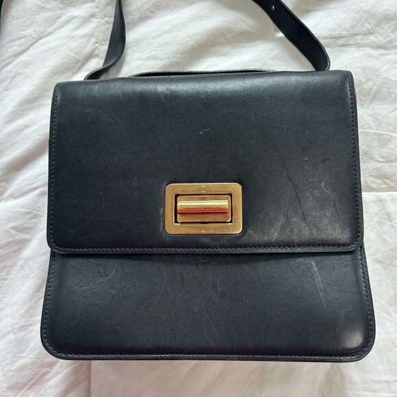 Chloé Louise Box Black Leather Crossbody Bag Gold Turnlock Vintage Authentic - Picture 4 of 12